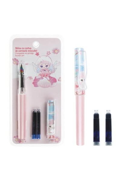 SHOPIENS Pen Set, Fairy Design, Pink, 2 Ink Refills, Multicolor Tip - MYONNA
