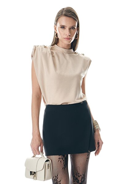 EXPLOSION Hakim Yaka Omuzları Gold Düğmeli Süet Bluz