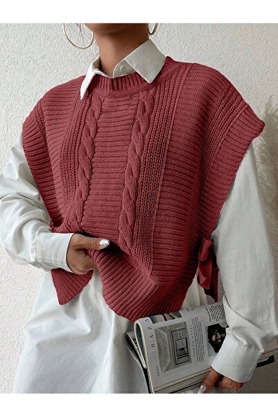 Dier Moda Жіночий трикотажний светр з регульованим візерунком і боковими зав'язками, трикотажний светр Fmoda505