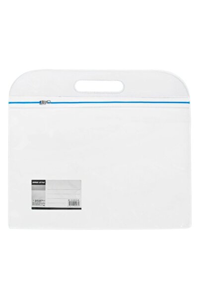 SHOPIENS Transparent Archive Folder with Blue Zipper and Transparent Handle, 33x24 cm - MYONNA