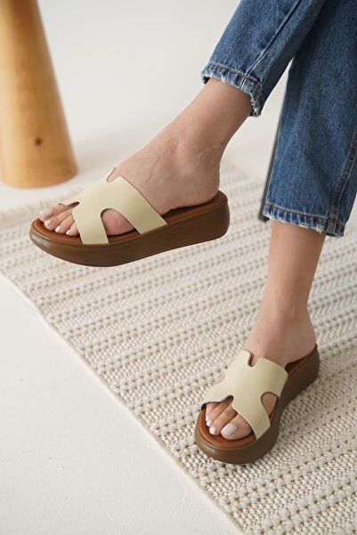 TRENDELLA Borlina Beige Genuine Leather Slippers
