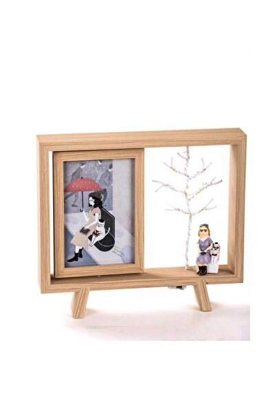 Home Ahşap Çerçeveli Çift Taraflı Işıklı Masaüstü Fotoğraf Çerçevesi (26.5x23...