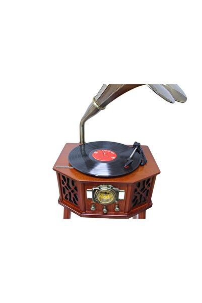 Crown Well Crownwell Ayaklı Gramofon Pikap Plakçalar Kahverengi Renk CW003