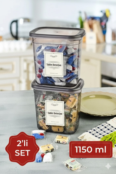 MAGEV PLASTİK Etiketli 1150 ml 2’li Peggy Dikdörtgen Deterjan Saklama Kabı Seti – Antrasit