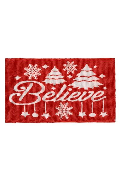 SHOPIENS Christmas Bath Mat, 3D 'Believe' Print, Red, 75x45cm, Polyester