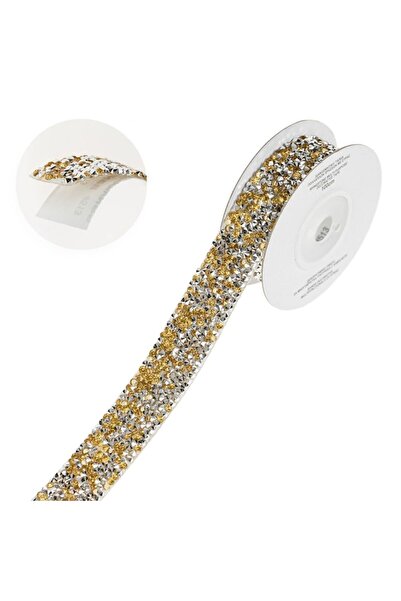 SHOPIENS Decorative Adhesive Tape, 1m x 2cm, Gold and Silver Rhinestones