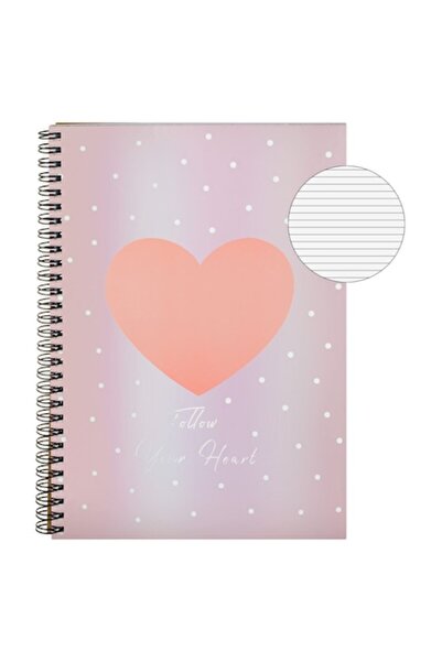 SHOPIENS Spiral Notebook B5, Heart Design, 2 Subjects, Metallic Pink Hard Cover, 80 Sheets