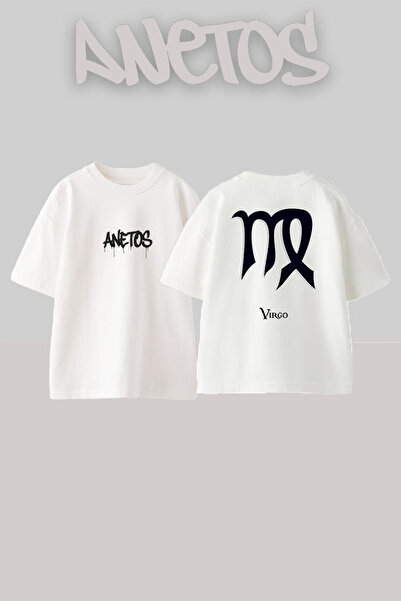 Anetos Vırgo Design Spate cu imprimeu Bumbac Alb supradimensionat tricou