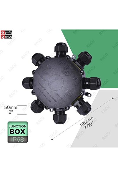 Raco IP68 Waterproof Outdoor 8-Way Junction Box M686-08, M25 Ø10–14mm, Black