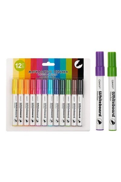 SHOPIENS Set de markere pentru tablă albă, 12 bucăți, vârf fin, multicolor, 1...