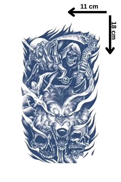 Barly 30 Gün / 1 Ay Kalıcı Kurt ve Azrail Figürlü 12 Saat Sonra Kararan Geçici Dövme Tattoo