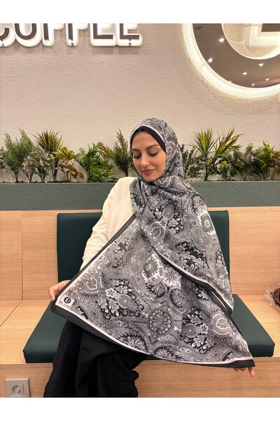 de LUNA Luna Merdin Desen Soft Şal - Siyah Beyaz