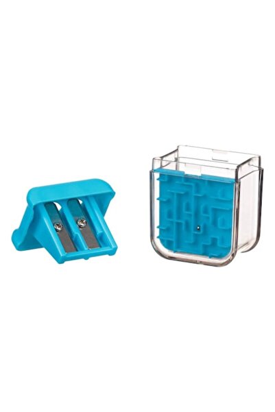 SHOPIENS Double Pencil Sharpener with Maze Game, Blue, Plastic, 2 Holes - MYONNA