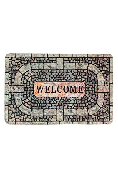 SHOPIENS Doormat Stone Pattern 'Welcome', Rubber & Carpet, 60x40 cm