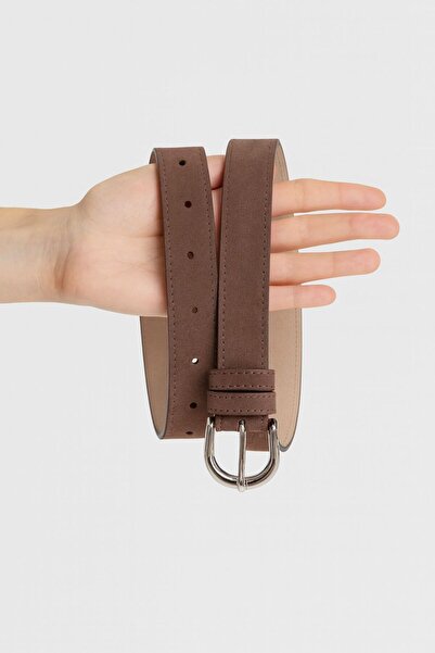 Çantacımstore Kadın Süet Kemer Gümüş Tokalı Kahverengi