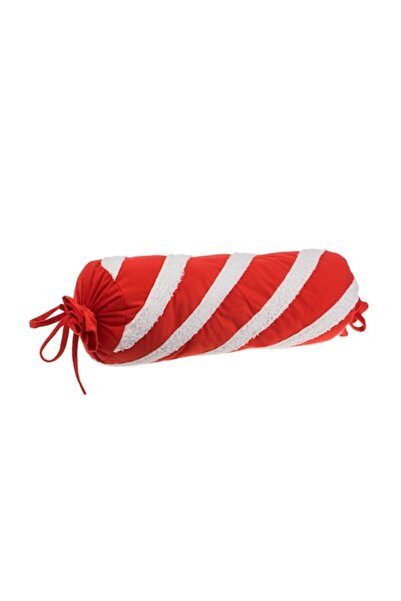 SHOPIENS Christmas Cylindrical Decorative Pillow 'Candy' White & Red 15x50cm Polyester
