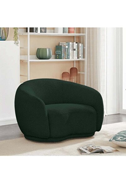 House One Wooden Twist Snug Rounded Back Rich Green Modern Boucle Sofa Single...