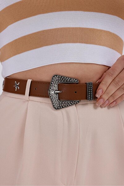 MODAM HİFA Embossed Buckle Star Figured Trouser Belt Dress Belt Shirt Belt Coat Belt Women's Belt
