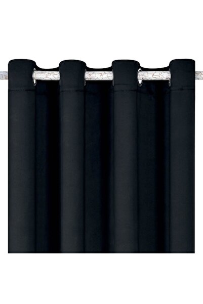 SHOPIENS Decorative Black Polyester Curtain 140x260 cm with Metal Rings