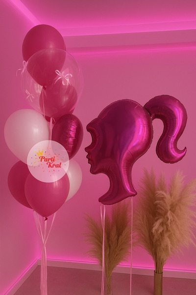 parti kral Barbie Konsept Balon Seti – Pembe & Beyaz