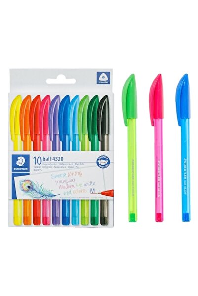 SHOPIENS Staedtler Ballpoint Pen Set, Model 4320, Multicolor, 10 Pieces, Medium Point, Ergonomic Triangular S