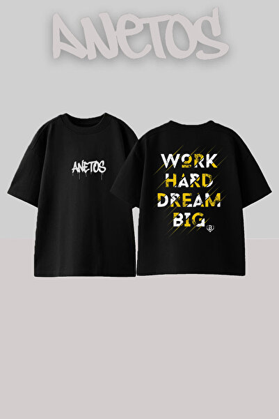 Anetos Work Hard Dream Design Rucsac cu imprimeu Bumbac Negru supradimensiona...