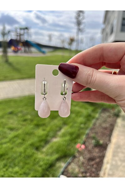 Taşmeran أقراط من حجر الكوارتز الوردي الطبيعي Tky0344