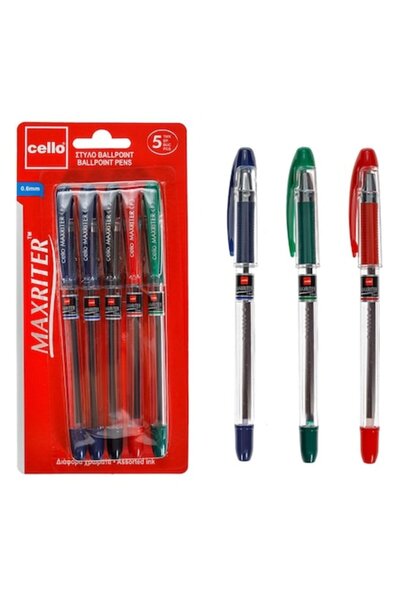 SHOPIENS Set pixuri cu bilă, Cello Maxriter, 5 piese, multicolor, vârf 0,6 mm