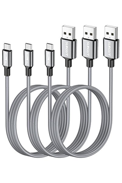 SUNGUY كابل Micro USB بطول 3 أقدام (عبوة من 3 قطع) — 18 وات مضفر USB 2.0 للشح...
