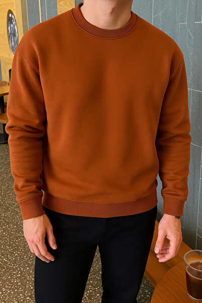 COMBİNE MİCHAİL Men's Relax Fit Winter Cinnamon Basic Sweater