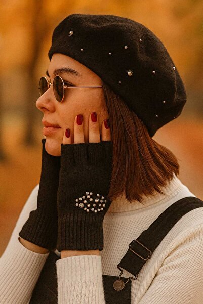 Netodak قبعة نسائية مزينة باللؤلؤ الأسود - طراز باريس، قبعة رسام مزينة بالأحج...