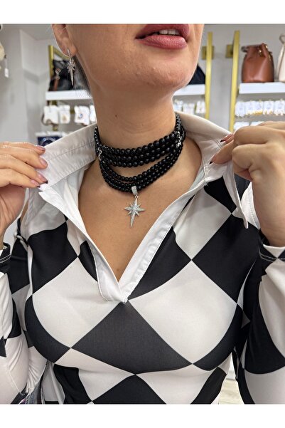 nurelland Siyah kutup yıldızlı Choker kolye