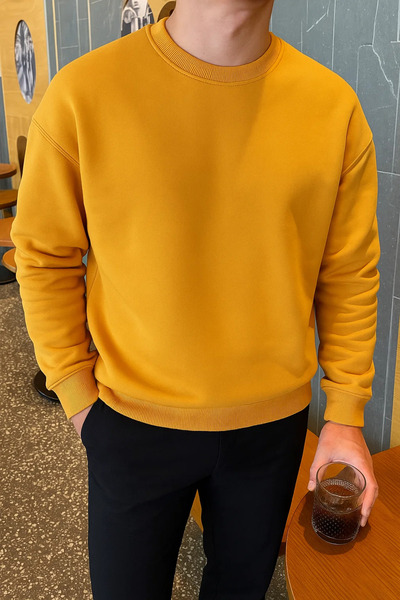 COMBİNE MİCHAİL سترة رجالية شتوية مريحة باللون الأصفر الخردلي