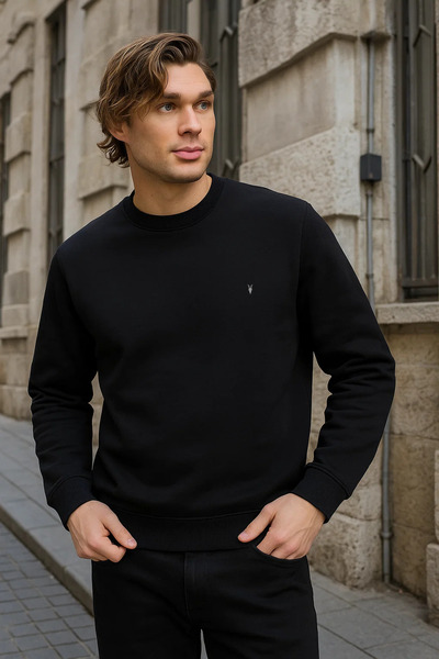 MAXIMILLIAN Siyah Renk Basic Bisiklet Yaka Erkek Sweatshirt