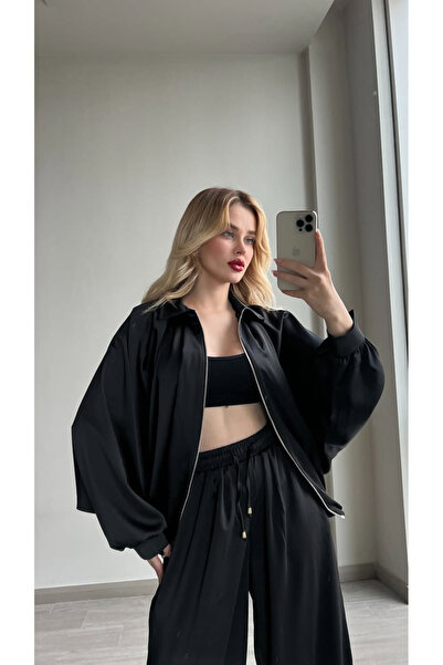 ForOus Oversize Zippered Shalwar Satin Pants Suit with Detailing