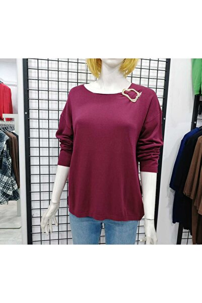 Butik Şans Πλεκτή μπλούζα με λεπτομέρεια αγκράφας και λαιμόκοψη ποδηλάτου