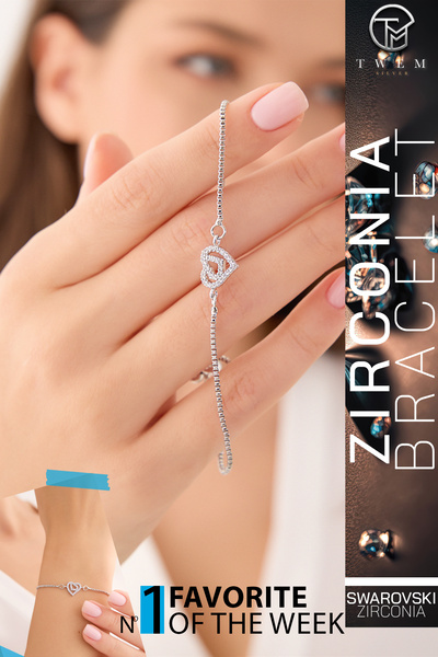 Twem Silver سوار زركونيا لامع للحب |   انعكاس الضوء على شكل قلب