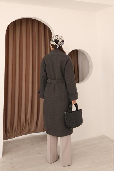 Leo Ferre Women's Dark Gray Cashmere Double-Breasted Collar Long Overcoat. 1172.