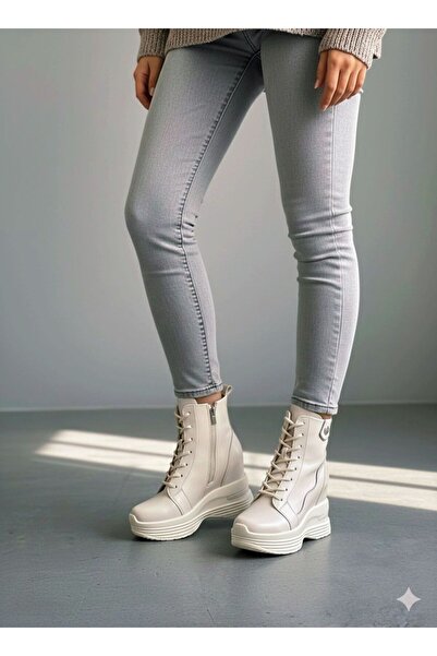 Modanizm Olvyn Krem Dolgu Topuklu Spor Bot