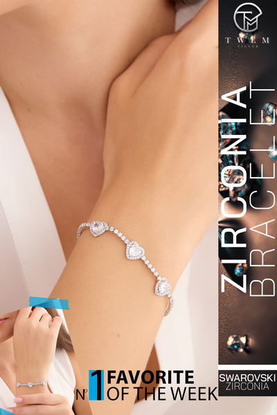 Twem Silver Zirconia Taşlı Su Yolu Aşk Taçlı Bileklik | Kalp Taç Kombinasyonu