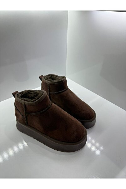 Ulusoyshoes Kadın Süet Içi Kürklü Yünlü Kalın Tabanlı Yüksek Topuklu Taban Kışlık Bilekte Kısa Mini Ug Bot