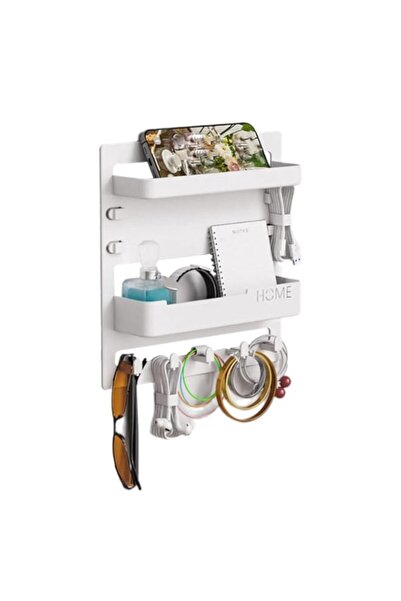 Generic رف عائم بجانب السرير، منظم مثبت على الحائط مع خطافات ومشابك كابلات، رف تخزين مضغوط لـ