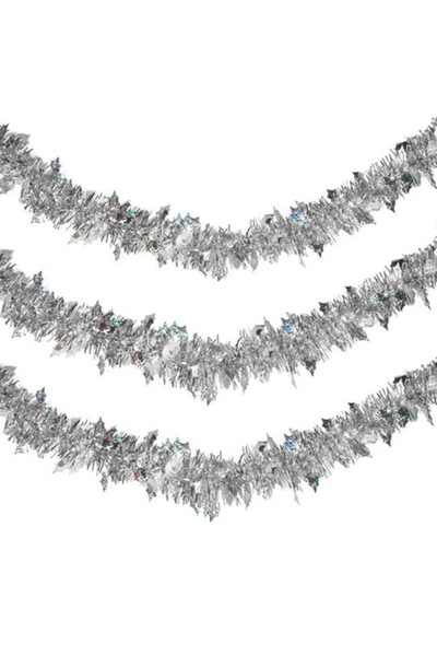ANTBRO beteală de Crăciun argintie cu stele, 3 m x 8 cm