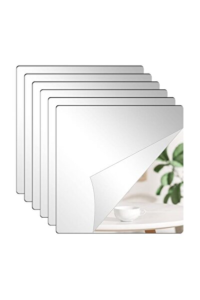 Generic بلاط مرايا أكريليك من داريني، 6 قطع، 8 × 8 × 0.07 بوصة، ألواح مرايا لتزيين الجدران، ذاتية اللصق