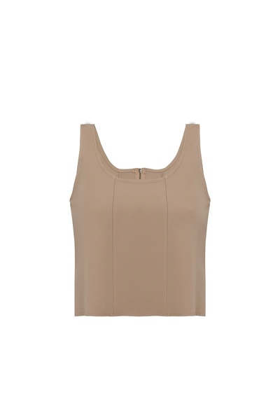 Eight Fashion Women's Beige Metal Zipper Vest