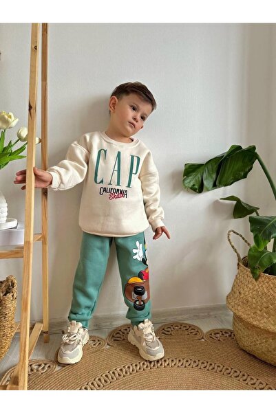 Prime Butik Green and White Colored Cotton Bottom and Top 2-Piece Set