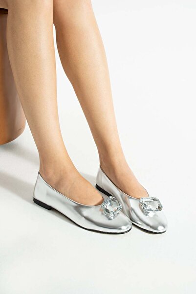 diclepolat Women's Silver Stone Detailed Comfortable Ballet Shoes Florence