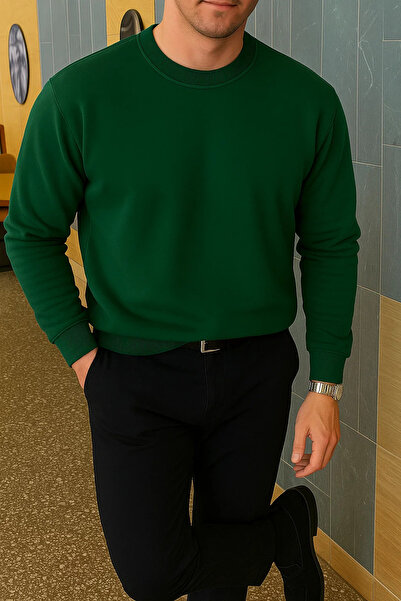 COMBİNE MİCHAİL Men's Relax Fit Winter Dark Green Sweater