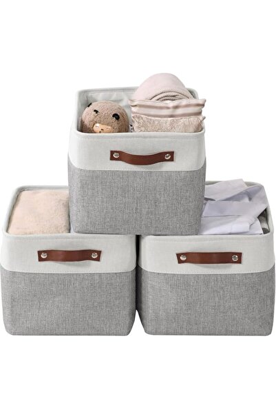 Generic سلال تخزين من القماش من ANTOLE للأرفف، عبوة من 3 سلال تخزين من الحبال القطنية بمقابض، سلة منسوجة