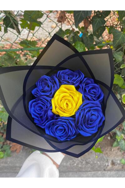 Kashpanya SOLMAYAN SARI LACİVERT GÜL BUKETİ